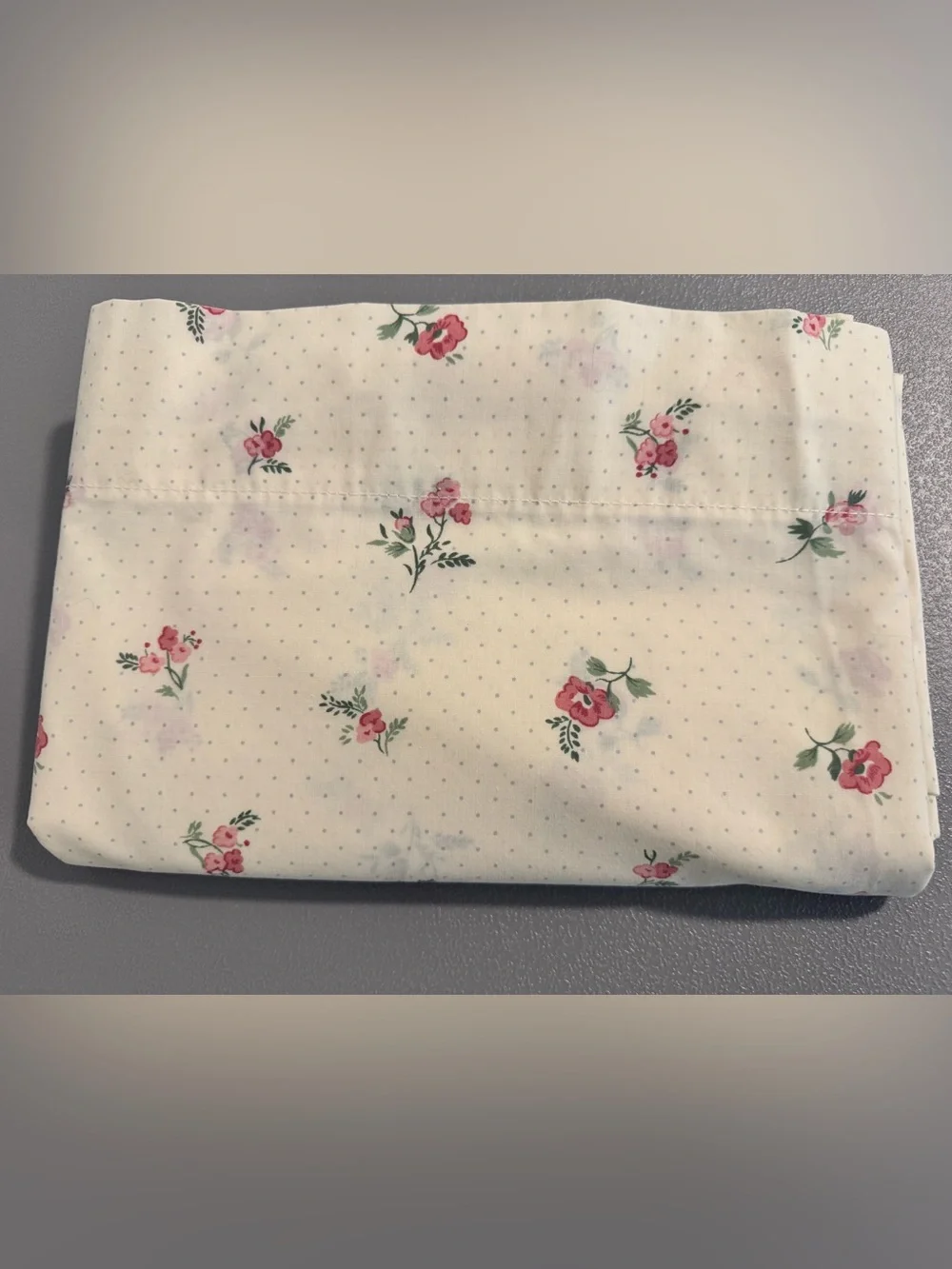 VTG JCPenney Pink Cream Polka Dot Floral Cotton Sheets Twin